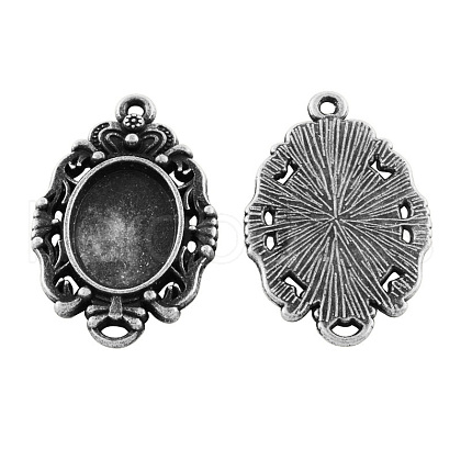 Tibetan Style Alloy Oval Cabochon Connector Settings X-TIBE-5198-AS-LF-1