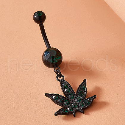 Maple Leaf 316L Surgical Stainless Steel Pave Teal Cubic Zirconia Curved Barbell Dangle Belly Rings FS-WG72B10-01-1