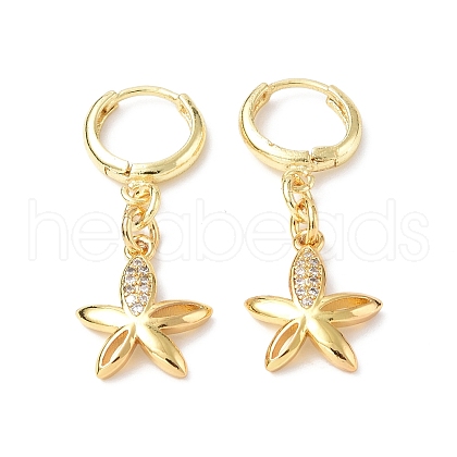 Clear Cubic Zirconia Flower Dangle Hoop Earrings EJEW-B017-16G-1