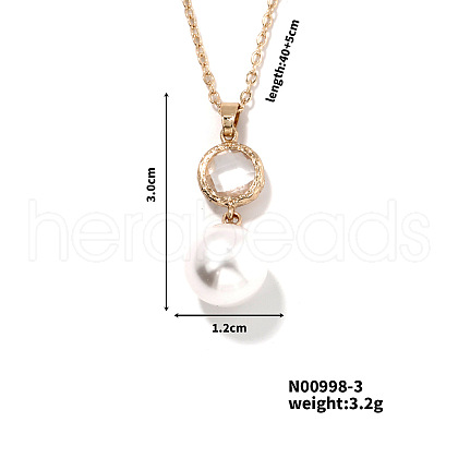 Brass Pave Rhinestone & Imitation Pearl Round Pendnat Shiny Women's Necklaces for Women NM0826-3-1