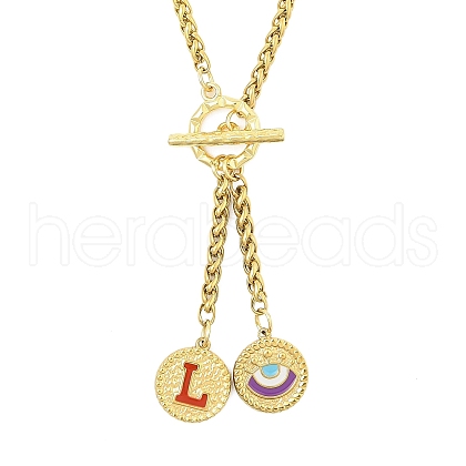 Ion Plating(IP) 304 Stainless Steel Red Enamel Letter & Eye Pendant Wheat Chain Necklaces STAS-Z102-01G-L-1