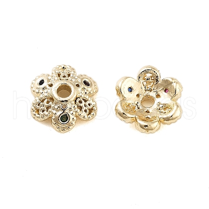 Flower Brass Cubic Zirconia Bead Caps KK-S379-16G-B-1