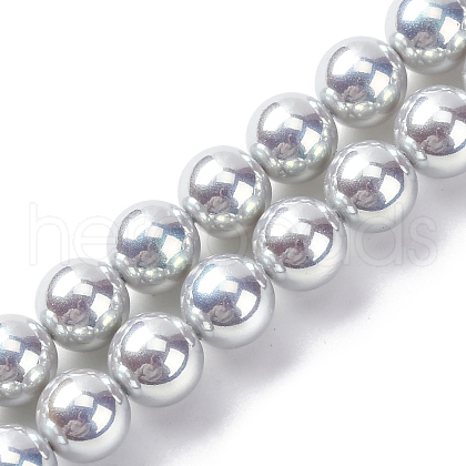 UV Plating Pearlized Glass Pearl Beads Strands GLAA-F128-01B-T12-1