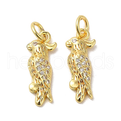 Parrot Rack Plating Brass Micro Pave Clear Cubic Zirconia Pendants KK-K377-65G-1