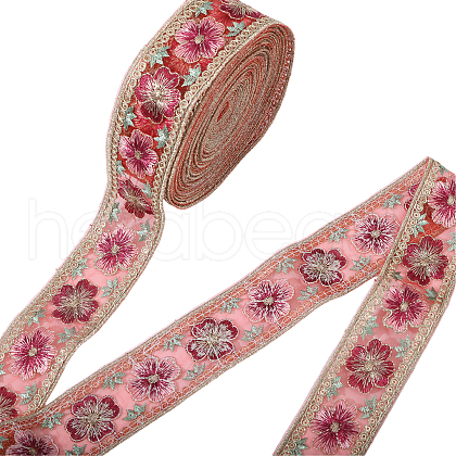 Globleland 5 Yards Embroidered Organza Flower Ribbons SRIB-GL0001-02-1