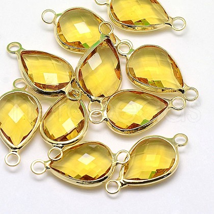 Golden Tone Brass Glass Teardrop Links connectors GLAA-J010A-HF06-G-1