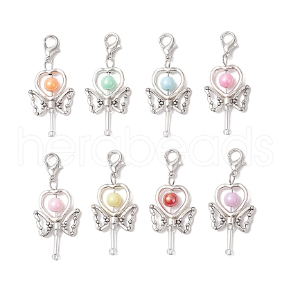 8Pcs Heart Magic Wand Acrylic & Alloy Pendant Decorations HJEW-JM03228-1