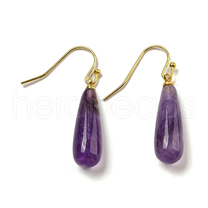 Ion Plating(IP) Natural Amethyst Dangle Earring EJEW-C084-01G-01-1