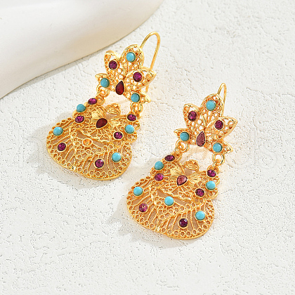 Alloy Cubic Zirconia Flower Hoop Earrings UT1066-1