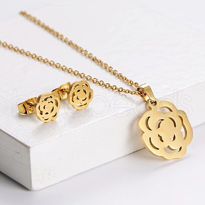 201 Stainless Steel Pendant Necklace & Stud Earring Sets FS-WGB816B-14-1