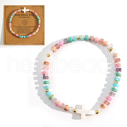 Column Shell Beads Stretch Bracelets QP1883-3-1
