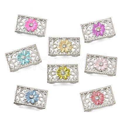 Brass Crystal Rhinestone Rectangle with Flower Multi-Strands Links KK-P306-21P-1