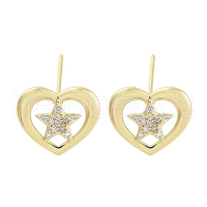 Brass Micro Pave Clear Cubic Zirconia Studs Earring for Women EJEW-S217-A06-1