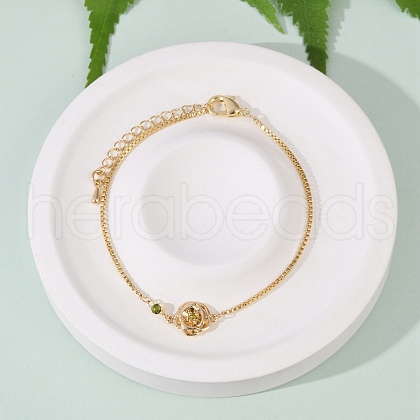 Brass Micro Pave Cubic Zirconia Birthday Flower Link Bracelets BJEW-U031-01G-08-1