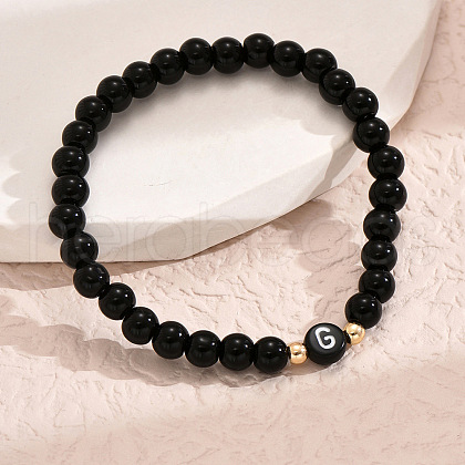 Alloy Resin Round Beaded Stretch Bracelets WG611D6-07-1