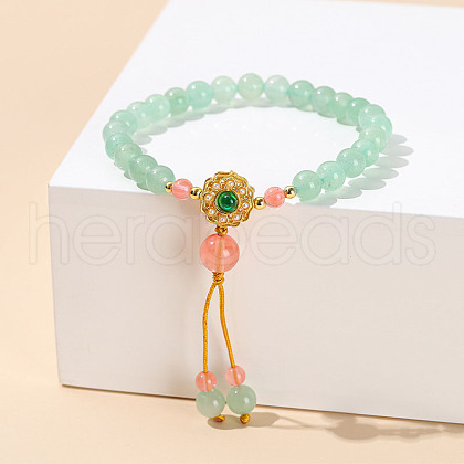 Natural Green Aventurine Round Beads Braided Bead Bracelets WG049BD-05-1