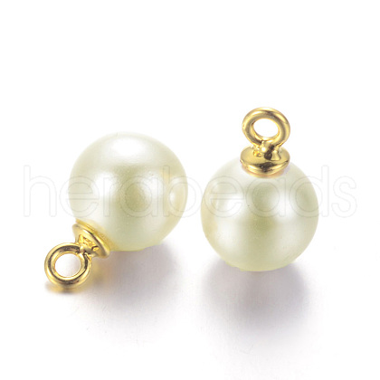 Round Acrylic Pearl Charms X-KK-E670-01G-1