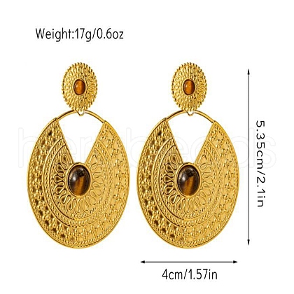 304 Stainless Steel Natural Tiger Eye Boho Stud Earrings EJEW-S244-01G-B-1