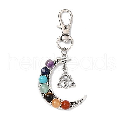 Wire Wrapped Chakra Synthetic & Natural Mixed Stone & Alloy Moon Pendant Decorations HJEW-JM01576-02-1