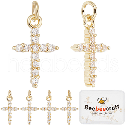 Beebeecraft 10Pcs Brass Micro Pave Clear Cubic Zirconia Pendants KK-BBC0016-09-1