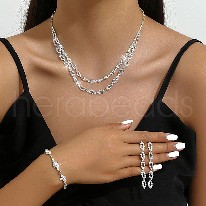 Horse Eye & Flower Brass Rhinestone Pendant Necklaces & Stud Dangle Earrings & Bracelets Sets FS-WG6EF02-01-1