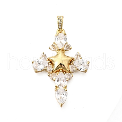 Brass Micro Pave Cubic Zirconia Pendants KK-C094-02G-1