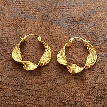 Textured Twist Brass Hoop Earrings for Women EJEW-U055-03B-G-1