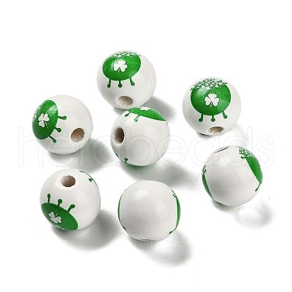 St. Patrick's Day Series Printed Schima Wood European Beads WOOD-V002-01H-1