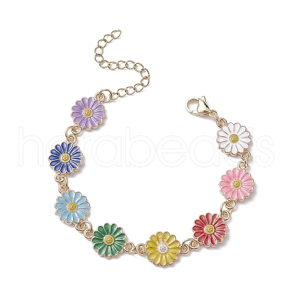 Sunflower Zinc Alloy Enamel Link Bracelets for Women BJEW-JB10246-1