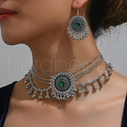 Flower Alloy Rhinestone Pendant Necklace & Dangle Earring Sets FS-WGC5482-01-1