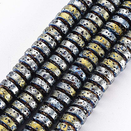 Electroplated Natural Lava Rock Beads Strands X-G-T114-69H-1