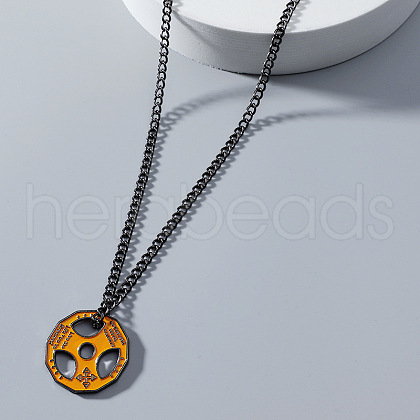 Fitness Barbell Alloy Orange Enamel Pendant Necklaces for Men FS-WG955E3-03-1
