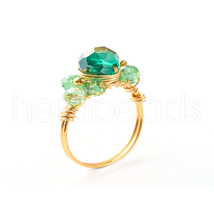 Electroplate Faceted Glass Beads Finger Ring X1-RJEW-TA00014-02-1