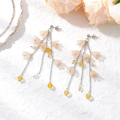 Acrylic Flower Tassel Stud Earrings EJEW-TA00648-03-1
