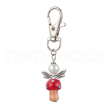 Mushroom Angel Glass Pearl & Lampwork Pendant Decorations HJEW-MZ00233-04-1