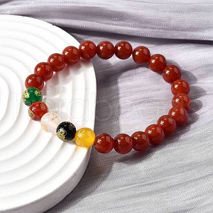 Natural Carnelian Round Beaded Bracelets BJEW-M110-03A-1