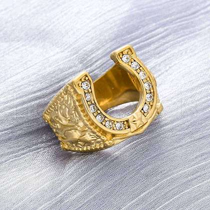 304 Stainless Steel and Rhinestone Finger Rings for Women RJEW-B121-08C-G-1