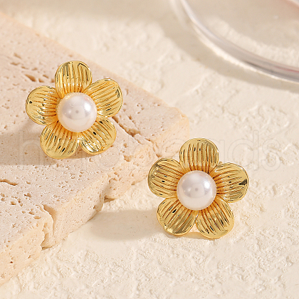 Elegant Brass Flower Stud Earrings KZ7872-1