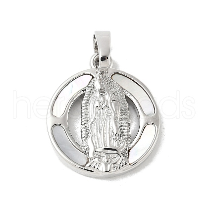 Brass Pave Natural White Shell Pendants KK-S522-06B-P-1