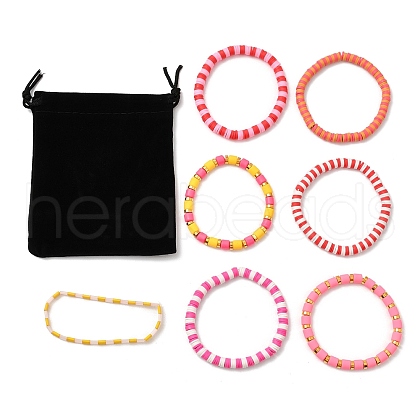 7Pcs 7 Style Polymer Clay Heishi Surfer Stretch Bracelets Set BJEW-SW00088-05-1