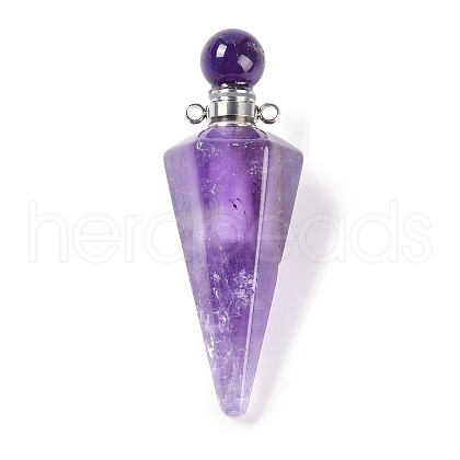 Natural Amethyst Faceted Cone Openable Perfume Bottle Big Pendants G-L524-18P-10-1