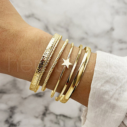 5Pcs Alloy Cuff Bangle Set for Women WG45AE5-06-1