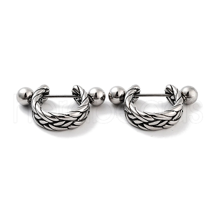 Braided 316 Surgical Stainless Steel Shield Barbell Hoop Earrings EJEW-Z050-58D-AS-1