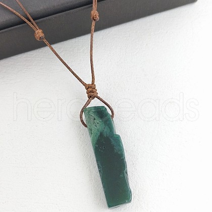 Natural Green Onyx Agate(Dyed & Heated) Rectangle Pendant Necklaces FS-WGC5719-08-1