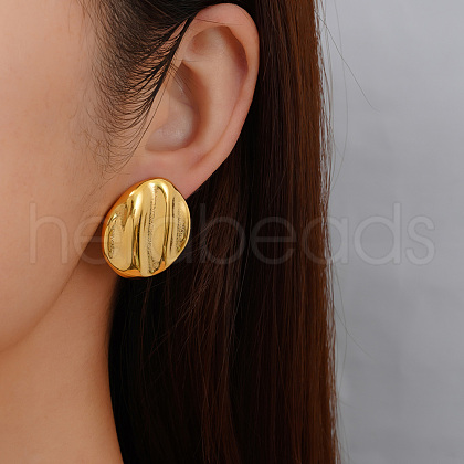 Stylish Stainless Steel Flat Round Striped Button Stud Earrings NI1376-1