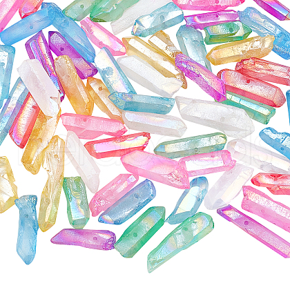 Olycraft 1 Strand Electroplated Natural Quartz Crystal Beads Strands G-OC0002-48-1