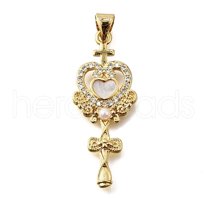 Brass Micro Pave Cubic Zirconia ABS Imitation Pearl Pendants KK-D328-03G-B-1