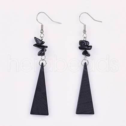 Pear Wood Dangle Earring EJEW-JE03156-03-1