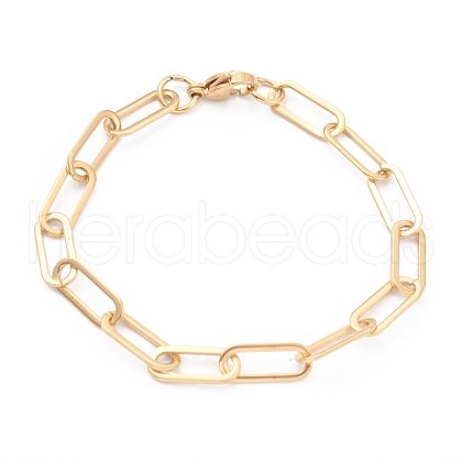 PVD Vacuum Plating 304 Stainless Steel Paperclip Chain Bracelets BJEW-O185-02G-1