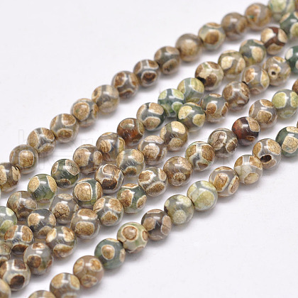 Natural Tibetan Turtle Back Pattern dZi Agate Beads Strands G-F354-04-1